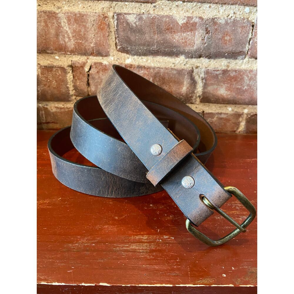 VTG Genuine Leather Belt Strap BLANK Snap-On Buckle-No Holes-Straight Cut Brown